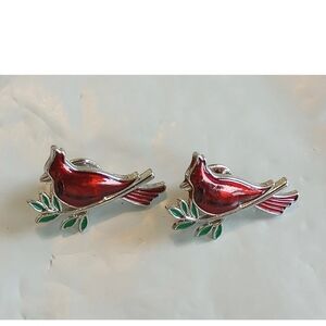 Red Cardinal Perched on Branch Memorial Bereavement Keepsake Pin Brooch Set Of 2